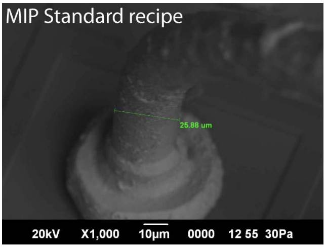 SEM image of ball bond after standard MIP decapsulation