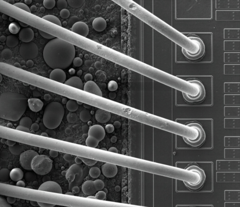 Wirebonds and Cu wire after being decapsulated by JIACO's MIP technology.