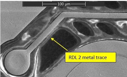 Intact RDL traces on a WLCSP device after MIP decapsulation